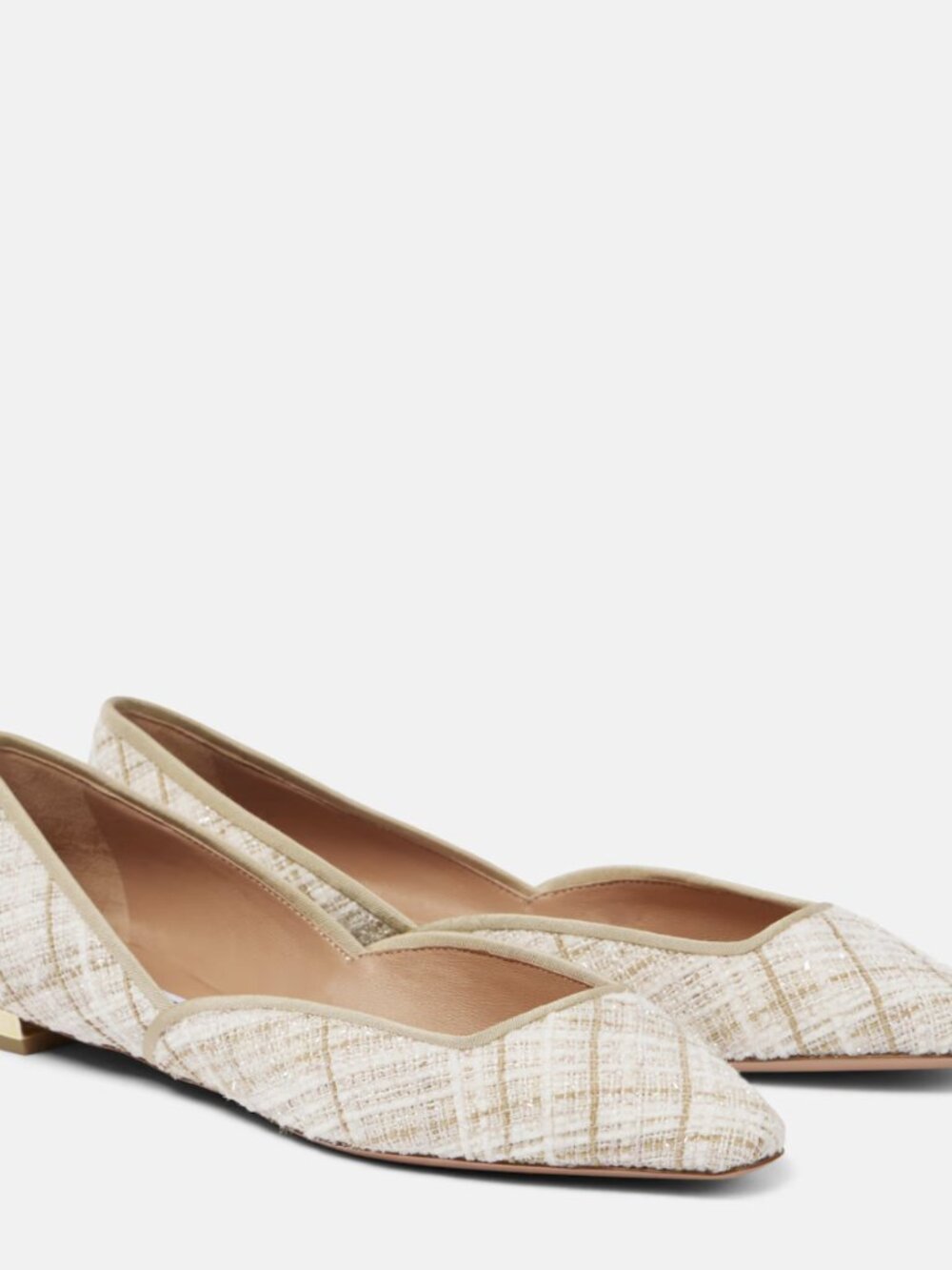 Aquazzura Maia Latte Tweed Pointed Toe Flats EU 38 US 8